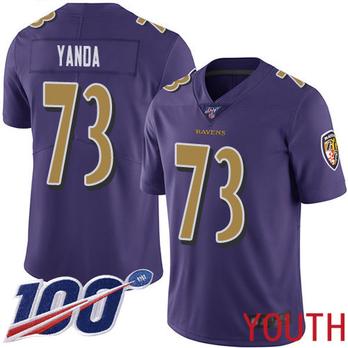 Baltimore Ravens Limited Purple Youth Marshal Yanda Jersey NFL Football #73 100th Season Rush Vapor Untouchable